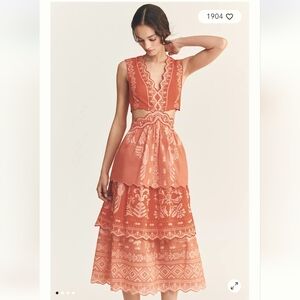 FARM Rio Coral and White Embroidered Dress